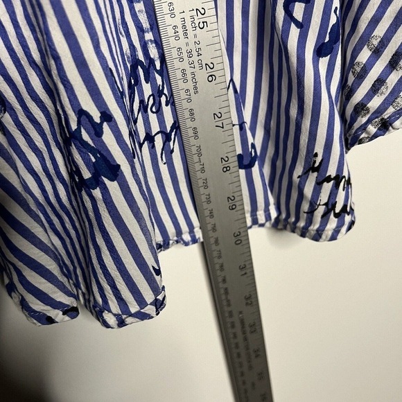 Chicos Womens Top Blue Stripe Graphic Print Hi Low Peplum Size Medium 1 Blouse - Picture 10 of 13